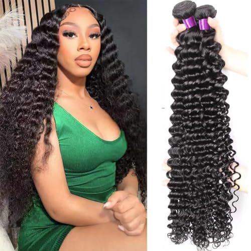 Luduna Haarverlängerungen aus 100 % unbehandeltem brasilianischem Remy-Echthaar, tiefe Wellen, 3 Bündel, tiefes lockiges Haar, natürliches Schwarz für Frauen Luduna Haarverlängerungen aus 100 % unbehandeltem brasilianischem Remy-Echthaar, tiefe Wellen, 3 Bündel, tiefes lockiges Haar, natürliches Schwarz für Frauen von Luduna