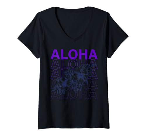Damen Aloha Hawaii Urlaub Surfen Strand Tropical Hibiskus Souvenir T-Shirt mit V-Ausschnitt Damen Aloha Hawaii Urlaub Surfen Strand Tropical Hibiskus Souvenir T-Shirt mit V-Ausschnitt von Ludus Geschenkideen coole Styles für Sie und Ihn