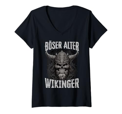 Damen Böser Alter Wikinger nordische Mythologie Design T-Shirt mit V-Ausschnitt Damen Böser Alter Wikinger nordische Mythologie Design T-Shirt mit V-Ausschnitt von Ludus Geschenkideen coole Styles für Sie und Ihn