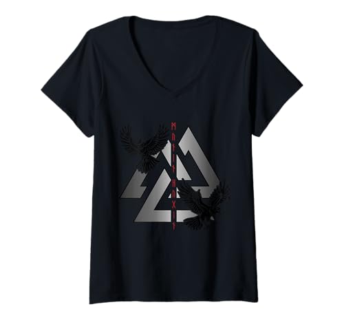 Damen Hugin Munin Odin Raben Wikinger Design T-Shirt mit V-Ausschnitt Damen Hugin Munin Odin Raben Wikinger Design T-Shirt mit V-Ausschnitt von Ludus Geschenkideen coole Styles für Sie und Ihn