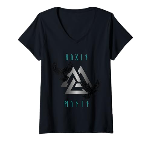 Damen Hugin Munin Odin Raben Wikinger Design T-Shirt mit V-Ausschnitt Damen Hugin Munin Odin Raben Wikinger Design T-Shirt mit V-Ausschnitt von Ludus Geschenkideen coole Styles für Sie und Ihn