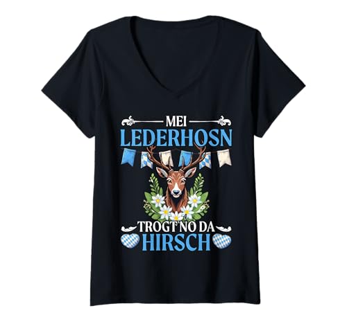 Damen MEI Lederhosen Trogt No Da Hirsch Funny Oktober Design T-Shirt mit V-Ausschnitt Damen MEI Lederhosen Trogt No Da Hirsch Funny Oktober Design T-Shirt mit V-Ausschnitt von Ludus Geschenkideen coole Styles für Sie und Ihn
