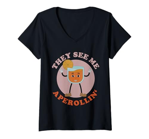Damen They See Me Aperollin Funny Party Design T-Shirt mit V-Ausschnitt Damen They See Me Aperollin Funny Party Design T-Shirt mit V-Ausschnitt von Ludus Geschenkideen coole Styles für Sie und Ihn