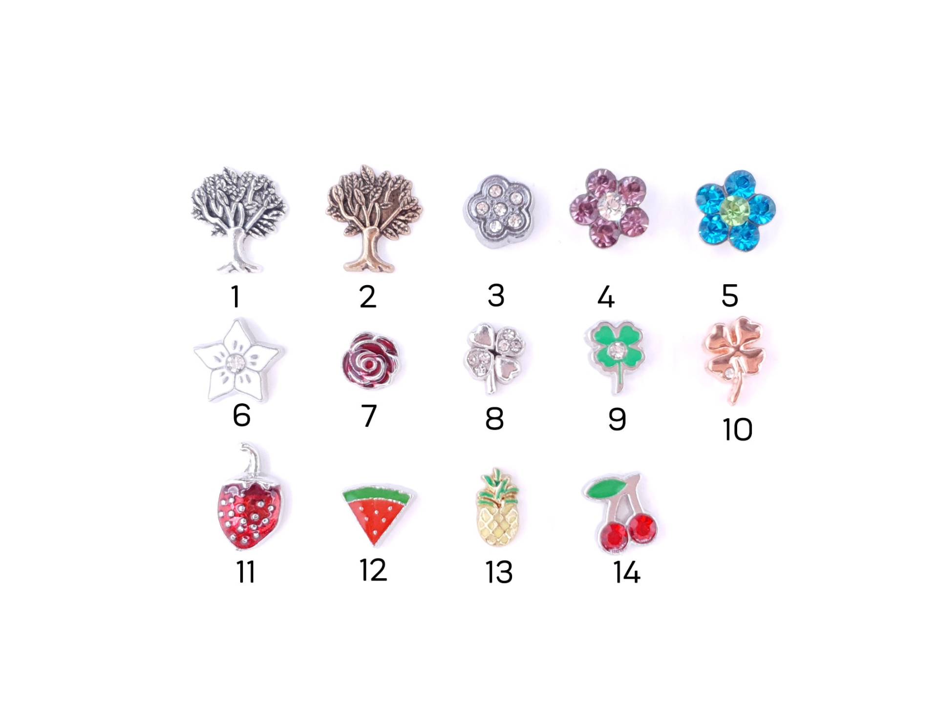Charm, Lebensbaum, Blumen, Obst, Kleeblatt, Floating Charms, Zum Befüllen, Medaillon, Silber, Erinnerungskette, Namenskette Charm, Lebensbaum, Blumen, Obst, Kleeblatt, Floating Charms, Zum Befüllen, Medaillon, Silber, Erinnerungskette, Namenskette von LueLDesign