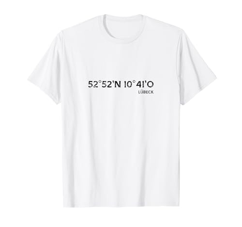 Lübeck Koordinaten Design T-Shirt, Unisex, Mischung aus Herren und Damen, Weiß, Small, Halbarm, Pull-On, Polyester 100% Lübeck Koordinaten Design T-Shirt, Unisex, Mischung aus Herren und Damen, Weiß, Small, Halbarm, Pull-On, Polyester 100% von Lübeck Koordinaten Design