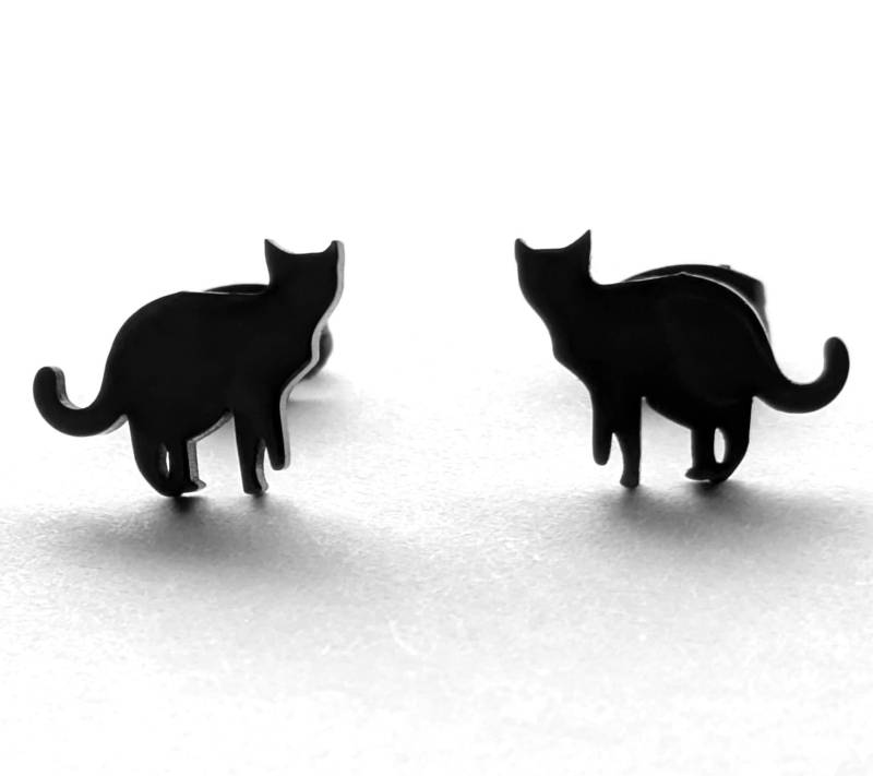 1 Paar Cat Ohrstecker Ohrringe Schwarze Katze Edelstahl Black Katzen Hand Made Ohrschmuck Deutsche Schmuckmanufaktur Unisex Neu Super Cool von LuederitzDesign