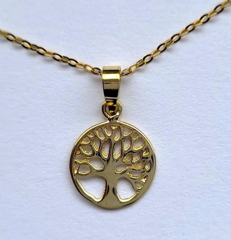 Lebensbaum Anhänger + Goldkette Echt Gold 333 Gelbgold Baum Des Lebens Mit Ankerkette Juwelier Goldschmiedearbeit Qualität Made in Germany von LuederitzDesign
