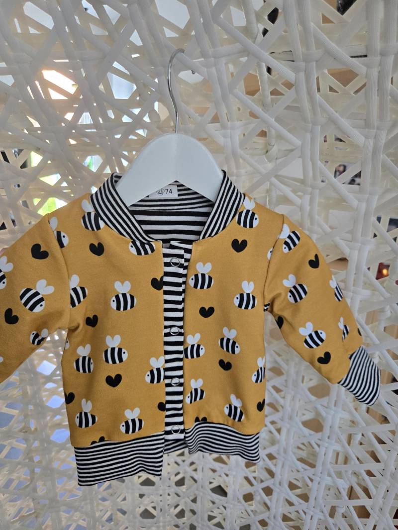 Jacke, Kinderjacke, Mit Bienen, Gr. 62 - 80, Baumwolljersey, Bomberjacke, Collegejacke, Babyjacke Gefüttert, Geschenk Zur Geburt von LuettenHandmade