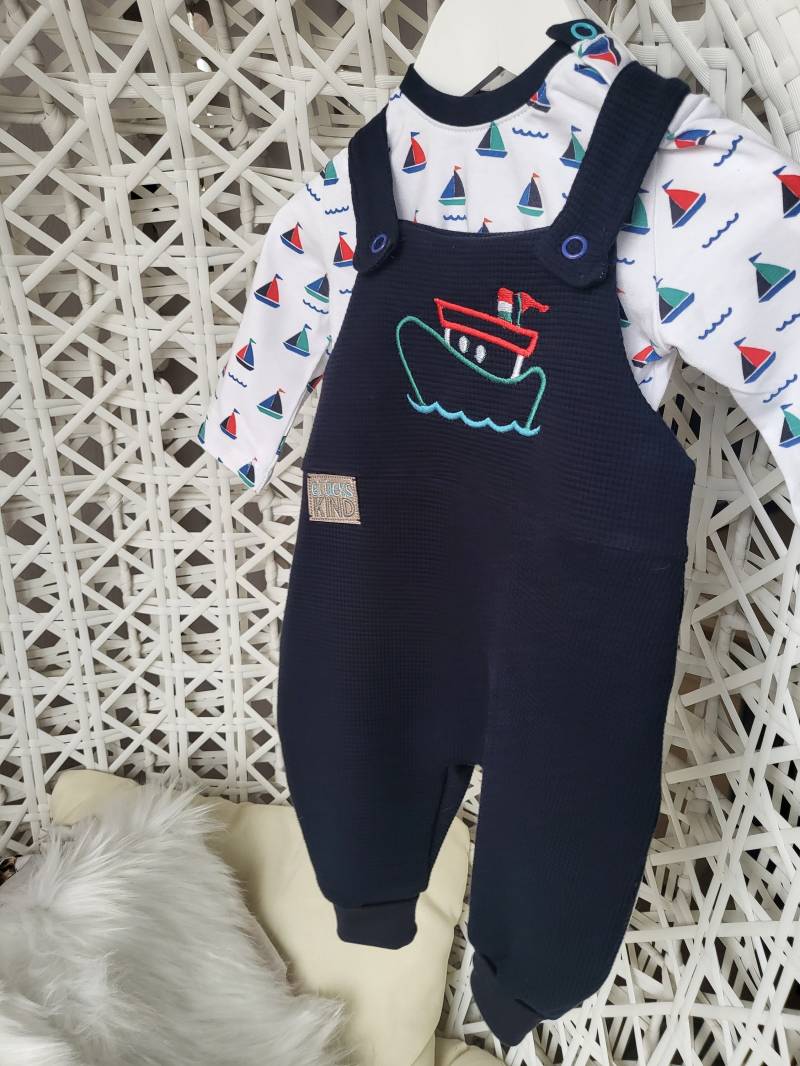 Latzhose Babyset Strampler Erstlingsset Romper Mit Shirt Aus Baumwolljersey Waffeljersey Unisex von LuettenHandmade