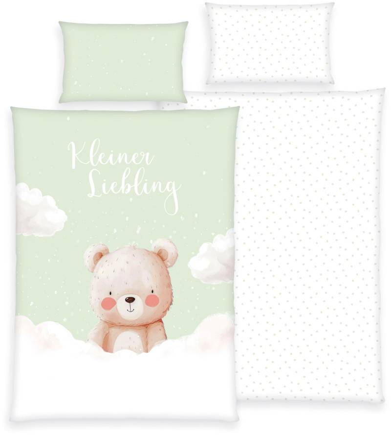 Lüttenhütt Kinderbettwäsche "Kleiner Liebling in Gr. 100x135 und 135x200 cm" 2 Stk. tlg. aus Baumwolle, mit niedlichem Bärenmotiv & Schriftzug, Babybettwäsche von Lüttenhütt