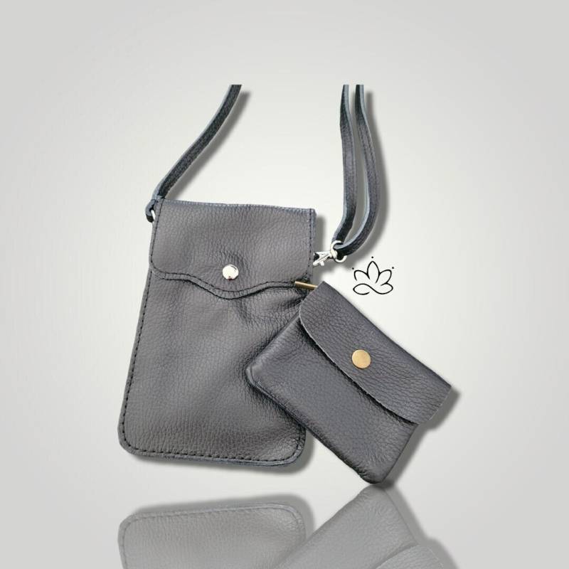 Echtleder Handytasche "Pety" Als Set Mit Geldbörse "Beky" in Schwarz von LuettisDekoStudio