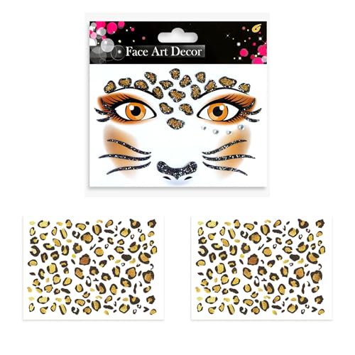 Aufkleber Gesichtsaufkleber Gesicht Dekoration Glitter-Gesichtsaufkleber Make-up Aufkleber Leopard Gesicht Aufkleber Abschlussball-Show Karneval Party Halloween von Lufdegim