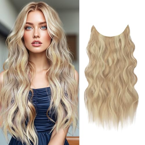 Clip in Haarverlängerung für Damen, Haarverlängerung mit Gummiband Lang Wellig Blond Haarextension Clip Synthetisches Clip in Haarteil für Frauen Haarextension 55CM von Lufdegim