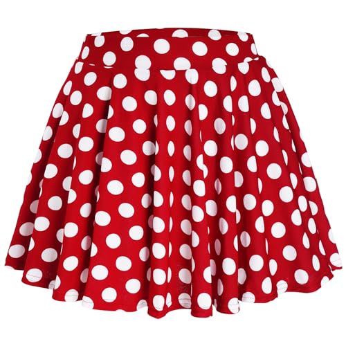 Damen Basic Roter Rock Mit Weißen Punkten Mädchen Sommer Retro dehnbaren informell Mini Skater Rock (DE/NL/SE/PL, Alphanumerisch, XXL, Regular, Regular, Rot mit weißen Tupfen) von Lufdegim