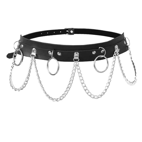 Damen Punk Gürtel Taillenkette Schwarz Gothic Kettengürtel Taillengürtel Punk Rave Gürtel Körperzubehör Goth für Frauen und Mädchen von Lufdegim