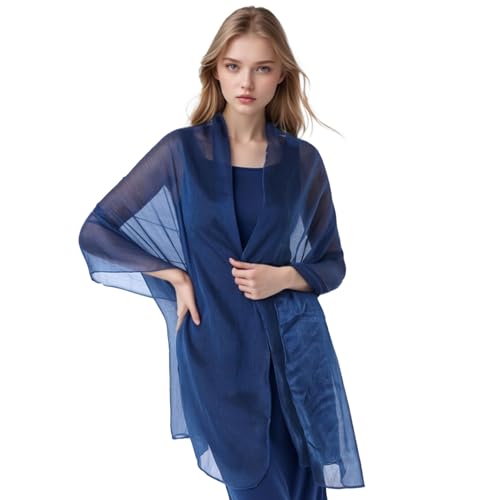 Lufdegim Damen Sheer Chiffon Tücher und Wraps, Sheer Crepe Schals, Leichter Weicher Stola für Abendkleider Braut Hochzeit Reise Schal Abendkleid Glitzer Festlich Stola Abend Party (Blau) von Lufdegim
