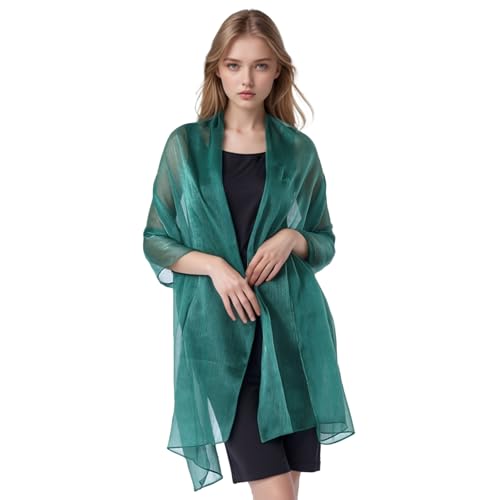 Lufdegim Damen Sheer Chiffon Tücher und Wraps, Sheer Crepe Schals, Leichter Weicher Stola für Abendkleider Braut Hochzeit Reise Schal Abendkleid Glitzer Festlich Stola Abend Party (Grün) von Lufdegim