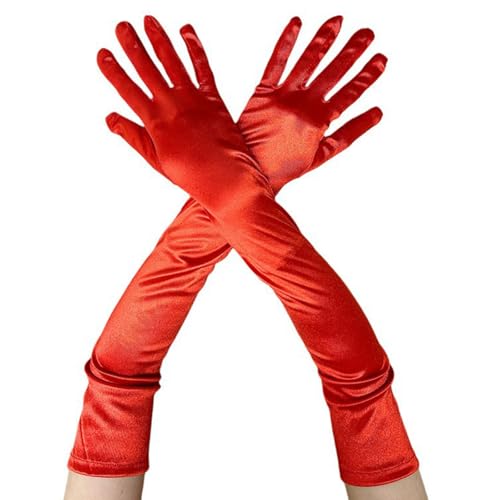 Lufdegim Lange Handschuhe Damen 1920s Style Satin Handschuhe Classic Abendhandschuhe Karneval Halloween Party Kostüm (1, Rot, 52cm) von Lufdegim