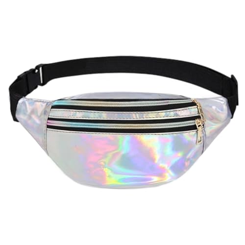 Bauchtasche Damen Silber Wasserabweisend Hüfttasche Verstellbarem Gurt mit Reißverschluss Fächer 90er Jahre Accessoires 80er Jahre Damen für Bauchtasche Festival Party Alltag Outdoor Travel von Lufdegim