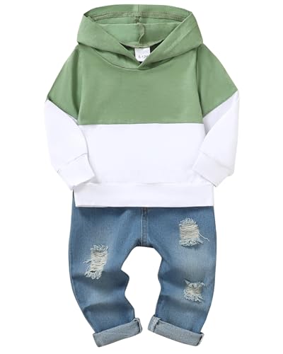 Lufebut Baby Jungen Kleidung Outfit Set Lange Ärmel Letter Print Kapuzenpullover Top + Jeans Hosen 2pcs Kinder Sweatshirt Sets Grün, 2-3 Jahre von Lufebut