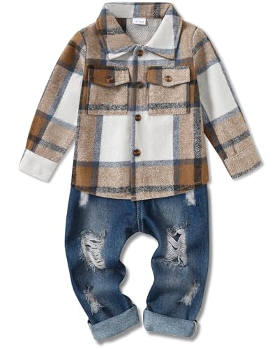 Lufebut Baby Kleidung Jungen Winter Babykleidung Outfit Set Langarm Kariert Top + Hose Bekleidungssets für Kinder Jungen Gelb 18-24 Monate von Lufebut