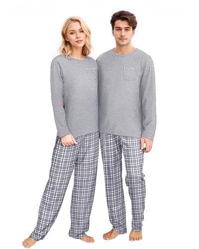 Lufebut Partner Weihnachts Schlafanzug für Paare Zweiteiliger Couples Pyjama Set Lang Briefdruck Weihnachten Nachtwäsche Hausanzug Loungewear Damen, Grau S von Lufebut