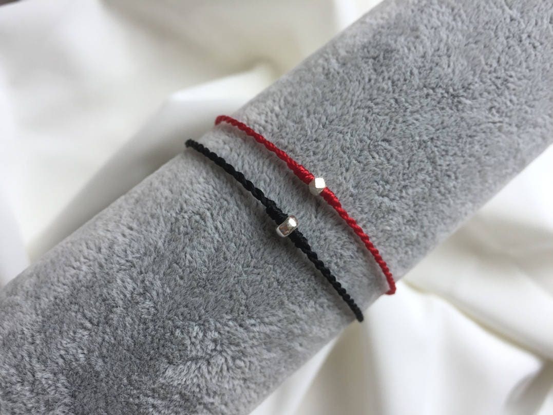Rote Schnur Armband, Schwarze String Rote Sterling Silber Paar Hochzeit Brautjungfer Geschenk Rote Schnur Armband, Schwarze String Rote Sterling Silber Paar Hochzeit Brautjungfer Geschenk von LuffyDesigns