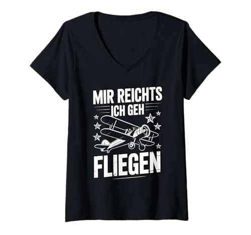 Damen Mir Reichts Ich GEH Fliegen Retro Biplan T-Shirt mit V-Ausschnitt von Luftfahrt Retro Biplan Vintage Aviator