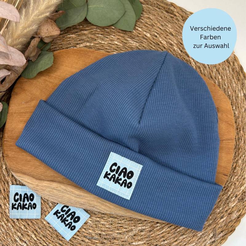Hipster Beanie Aus Ribjersey - Mit Ciao Kakao Label in Blau Verschiedene Farben Möglich von Luibu