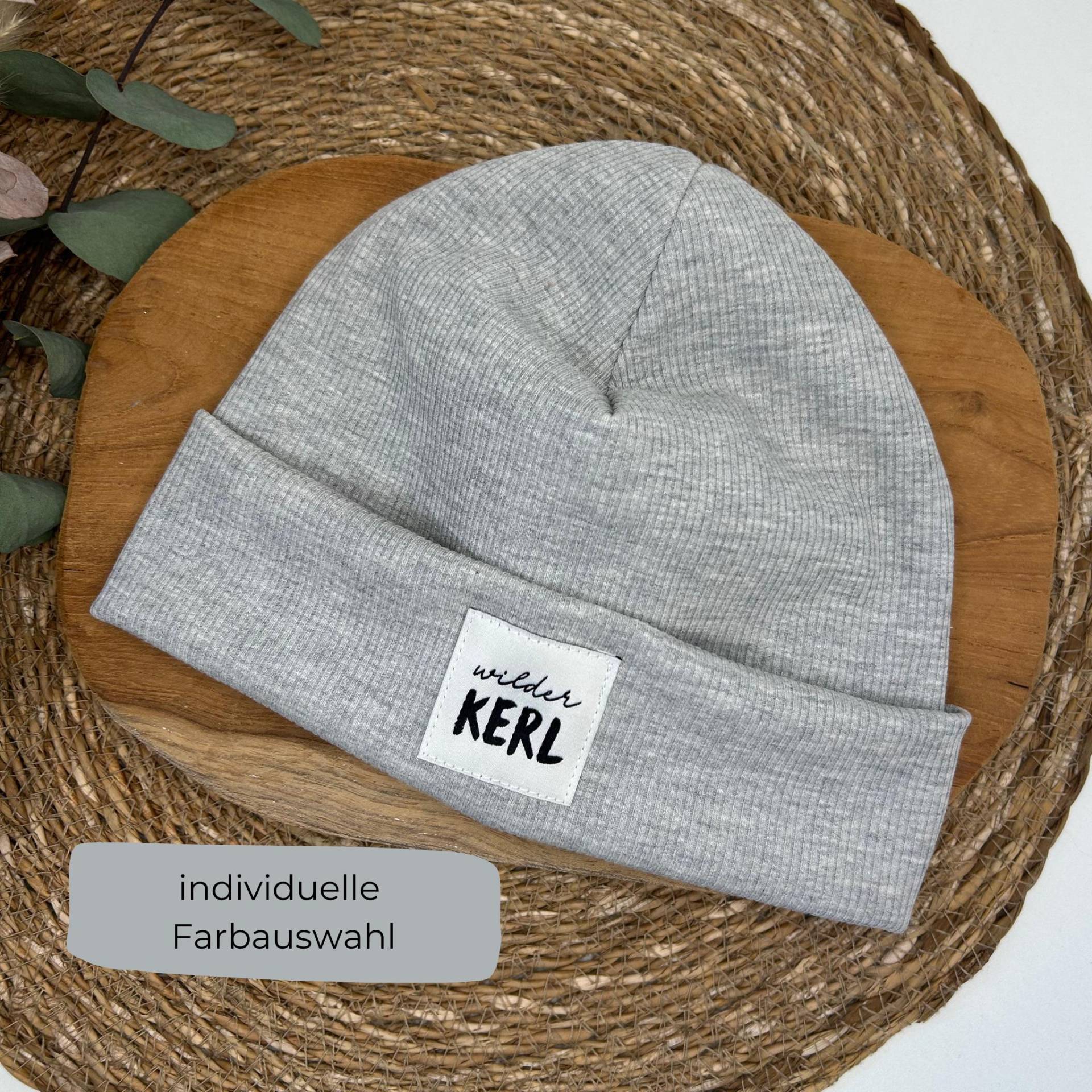 Hipster Beanie Aus Ribjersey in Hellgrau - Mit Wilder Kerl Label Verschiedene Farben Möglich von Luibu