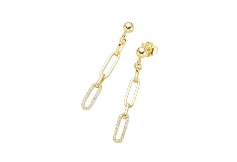 Luigi Merano Paar Ohrstecker längliche Glieder als Behang, Zirkonia Steine, Gold 375 von Luigi Merano