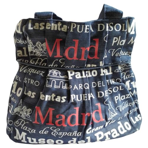 Luis Domínguez souvenirs Marineblaue Stofftasche verziert mit weißen und roten Texten von touristischen Orten in Madrid., marineblau von Luis Domínguez souvenirs