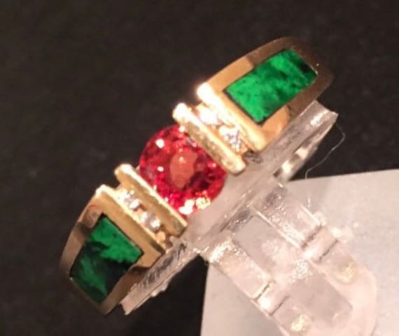 14K Gelb Gold & Orange Saphir Inlay Ring von LuisApenJewelry