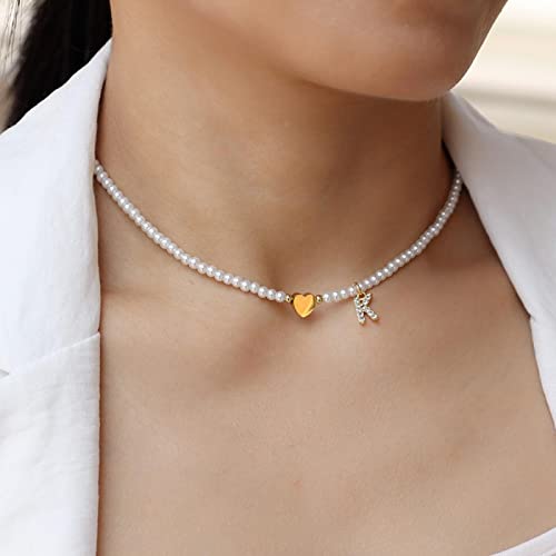 LuisFranklin Halskette Necklace Herren Damen Ketten Anhänger Schmuck Mode Anfangsbuchstabe Herz Anhänger Halskette Frauen Einfache 3Mm Nachahmung Perlenkette Für Frauen Schmuck Geschenk M von LuisFranklin