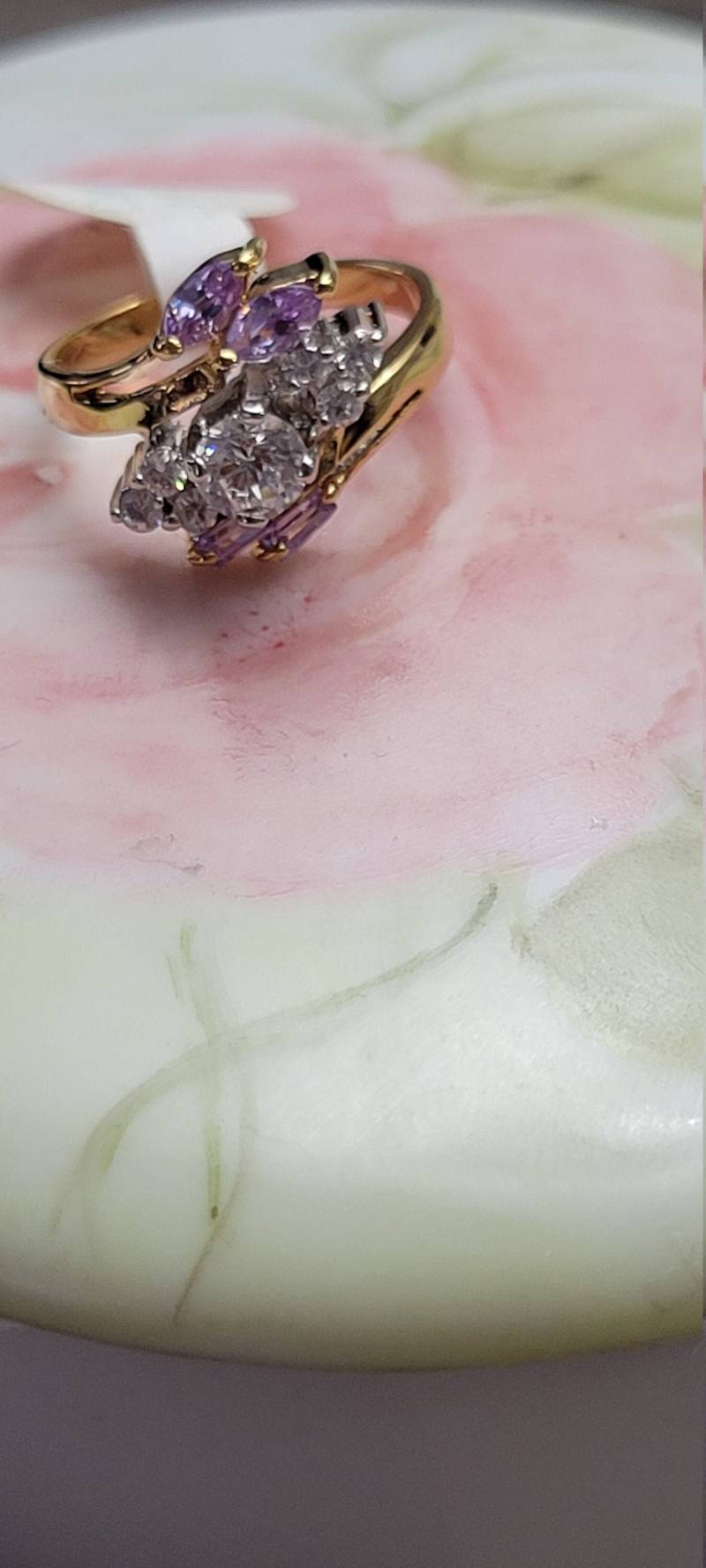 Cluster Und Versprechen Ring Lila Saphir September Birthstone Clear Sparkle Cz 18K Gold Plated Tested Mark Rs Covenant von LuisGBlindFinds