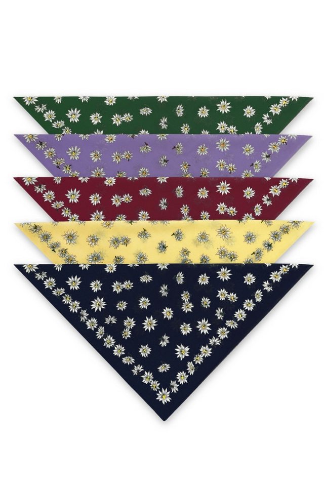 Luise Steiner Halstuch Trachtentuch - ALPENBLUME - bordeaux, flieder, gelb, marine, tanne von Luise Steiner
