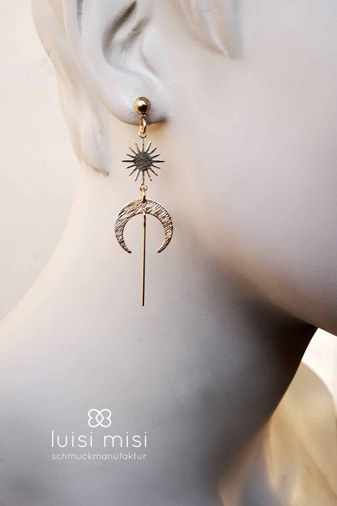 Mond + Sonne Pendel Ohrhänger, Messing Ohrringe Himmelskörper, Goldene Minimalistisch, Hippie, Boho, Geometrisch, Statement, Ohr Clips, Moon Mond + Sonne Pendel Ohrhänger, Messing Ohrringe Himmelskörper, Goldene Minimalistisch, Hippie, Boho, Geometrisch, Statement, Ohr Clips, Moon von LuisiMisi