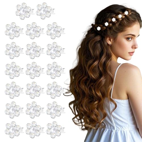 Blumen-Haarklammern, Kristall, Mini-Blumenklammern, 20 Stück, kleine Strass-Haarspangen, Perlen-Haarspangen für Damen Blumen-Haarklammern, Kristall, Mini-Blumenklammern, 20 Stück, kleine Strass-Haarspangen, Perlen-Haarspangen für Damen von Luixenir