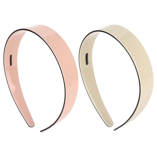 Luixenir 2 Stück einfarbige weiße und rosa Kunststoff-Stirnbänder für Damen, breites Stirnband mit Innenzähnen, rutschfest, Haarschmuck für Damen und Mädchen von Luixenir