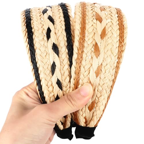 Luixenir 2 Stück modische geflochtene Stirnbänder aus geflochtenem Stroh, breite Stirnbänder, Boho-Haarbänder, Strand-Haarschmuck für Frauen und Mädchen Luixenir 2 Stück modische geflochtene Stirnbänder aus geflochtenem Stroh, breite Stirnbänder, Boho-Haarbänder, Strand-Haarschmuck für Frauen und Mädchen von Luixenir