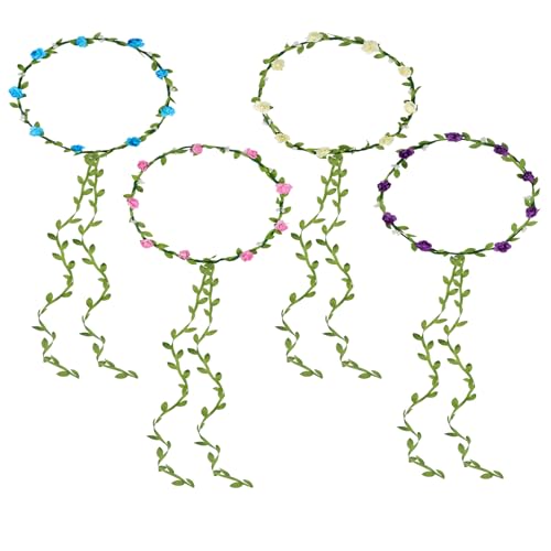 Luixenir 4 Stück Blumenkrone, Blumenstirnband für Damen und Mädchen, Festival, Hochzeit, Party, Haarschmuck von Luixenir