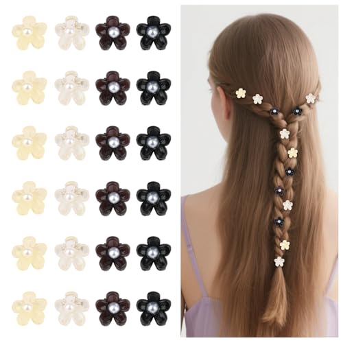 Luixenir Bunte Mini-Haarspangen mit starkem Griff, süße und niedliche kleine Perlenblumen-Haarspangen, Zubehör für Damen und Mädchen, 24 Stück von Luixenir