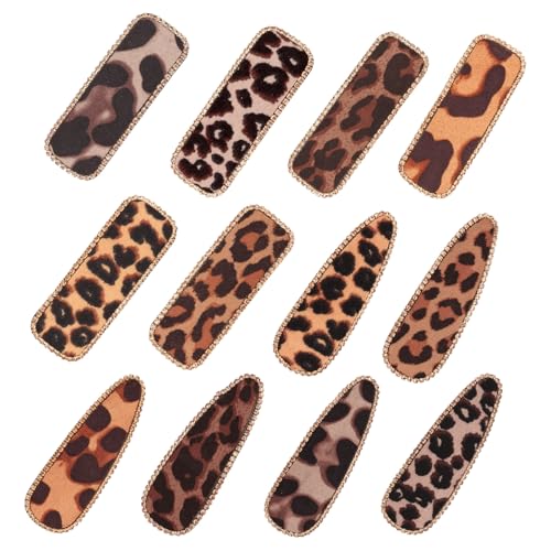 Luixenir Haarspangen für Damen und Mädchen, Leopardenmuster, mit glänzenden Strasssteinen, Entenschnabel-Haarspangen mit bequemem Stoff, sicherer und rutschfester Haarschmuck, 12 Stück von Luixenir