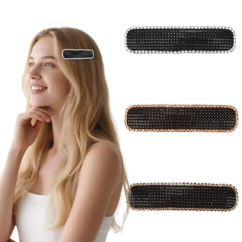 Luixenir Haarspangen für Damen und Mädchen, schwarze glänzende Strasssteine, sichere und rutschfeste Entenschnabel-Haarspangen für den Alltag, Partys, 3 Stück von Luixenir