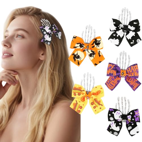 Luixenir Haarspangen mit Halloween-Schleife, langlebig, Metall-Schädelschleifen mit lustigen Halloween-Elementen, rutschfeste und starke Griffigkeit, Haarschmuck für Frauen und Mädchen, 5 Stück von Luixenir