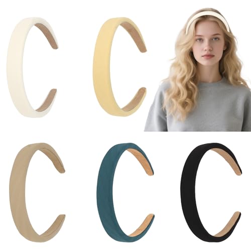 Luixenir Modische breite Haarbänder für Damen, weich, einfarbig, rutschfest, gepolstert, elegantes Haar-Accessoire für jede Kleidung, Arbeit, Styling, 5 Stück von Luixenir