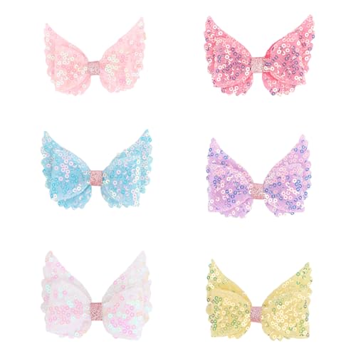 Luixenir Niedliche Haarspangen, mehrfarbig, kleine Pailletten, Haarspangen mit Glitzer-Schleife, weich und langlebig, Haar-Accessoires für Damen und Mädchen, 6 Stück von Luixenir