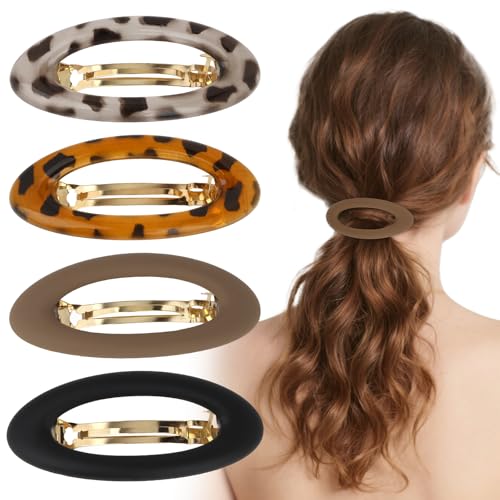 Luixenir Ovale Haarspangen, mehrfarbig, flache Haarspangen, keine Beschädigung, Vintage-Haarspangen für dicke und dünne Schildpatt-Haar-Accessoires für Damen und Mädchen, 4 Stück von Luixenir