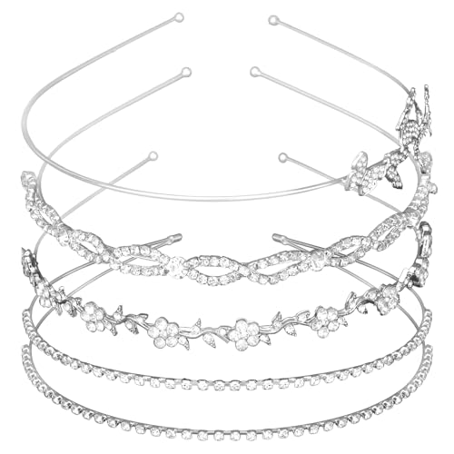 Luixenir Silbernes Stirnband mit Strasssteinen, 4 Stück, glitzernde Haarbänder, Hochzeits-Haarschmuck für Damen von Luixenir