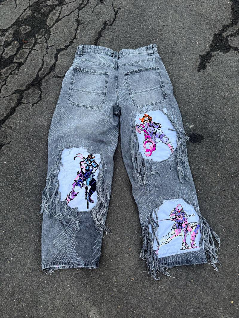 Custom Metal Gear Solid - Handgemachte 1-Of-1 Jeans Bestickt Baggy Streetwear von Lukas4real